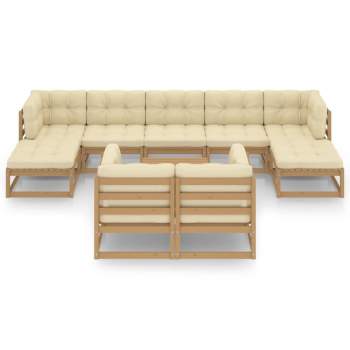  10-tlg. Garten-Lounge-Set mit Kissen Honigbraun Massivholz