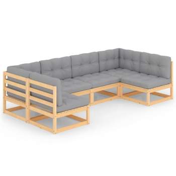  6-tlg. Garten-Lounge-Set mit Kissen Massivholz Kiefer