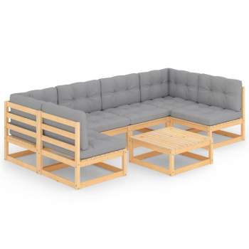  7-tlg. Garten-Lounge-Set mit Kissen Massivholz Kiefer