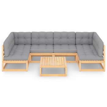  7-tlg. Garten-Lounge-Set mit Kissen Massivholz Kiefer