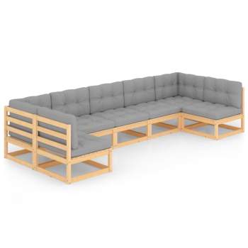  7-tlg. Garten-Lounge-Set mit Kissen Massivholz Kiefer