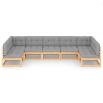  7-tlg. Garten-Lounge-Set mit Kissen Massivholz Kiefer