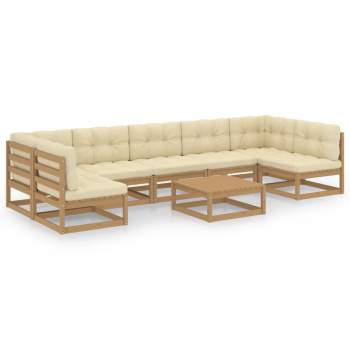  8-tlg Garten-Lounge-Set mit Kissen Honigbraun Massivholz Kiefer