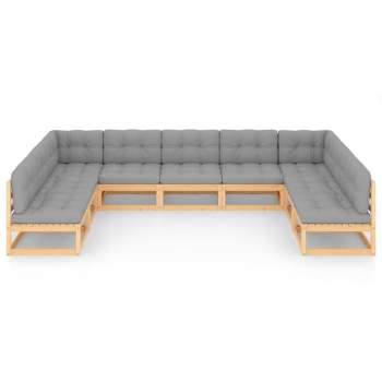  9-tlg. Garten-Lounge-Set mit Kissen Massivholz Kiefer