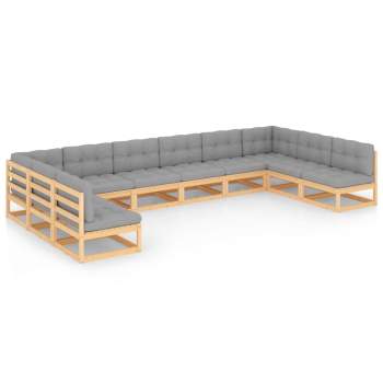  10-tlg. Garten-Lounge-Set mit Kissen Massivholz Kiefer