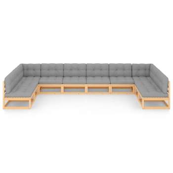  10-tlg. Garten-Lounge-Set mit Kissen Massivholz Kiefer