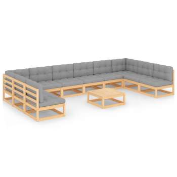 11-tlg. Garten-Lounge-Set mit Kissen Kiefer Massivholz