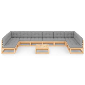 11-tlg. Garten-Lounge-Set mit Kissen Kiefer Massivholz