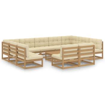  12-tlg. Garten-Lounge-Set mit Kissen Honigbraun Massivholz