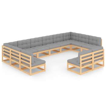  12-tlg. Garten-Lounge-Set mit Kissen Massivholz Kiefer