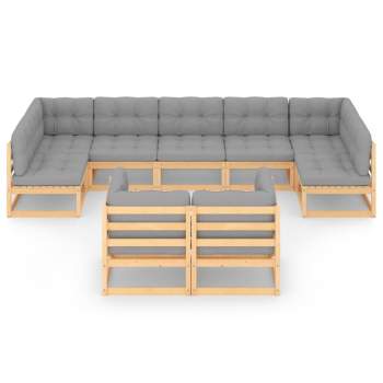  9-tlg. Garten-Lounge-Set mit Kissen Massivholz Kiefer