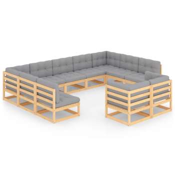 11-tlg. Garten-Lounge-Set mit Kissen Kiefer Massivholz