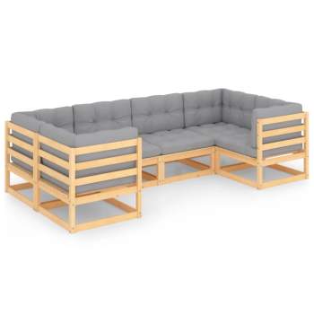  6-tlg. Garten-Lounge-Set mit Kissen Massivholz Kiefer