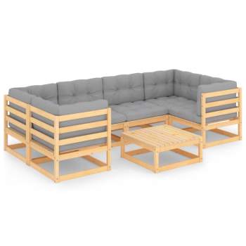  7-tlg. Garten-Lounge-Set mit Kissen Massivholz Kiefer