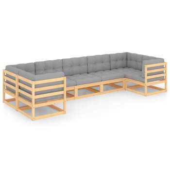  7-tlg. Garten-Lounge-Set mit Kissen Massivholz Kiefer