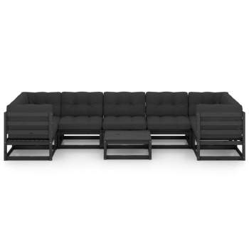  8-tlg. Garten-Lounge-Set mit Kissen Schwarz Massivholz Kiefer