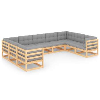  9-tlg. Garten-Lounge-Set mit Kissen Massivholz Kiefer