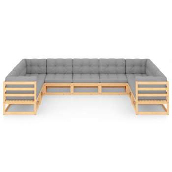  9-tlg. Garten-Lounge-Set mit Kissen Massivholz Kiefer