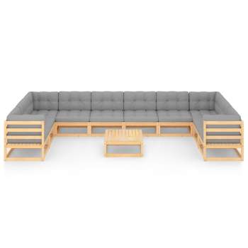 11-tlg. Garten-Lounge-Set mit Kissen Kiefer Massivholz