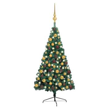  Künstlicher Halb-Weihnachtsbaum Beleuchtung Kugeln Grün 150 cm