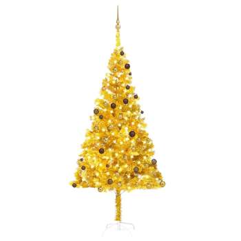  Künstlicher Weihnachtsbaum Beleuchtung & Kugeln Gold 240 cm