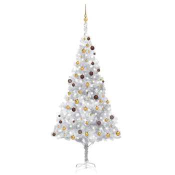  Künstlicher Weihnachtsbaum Beleuchtung & Kugeln Silber 240 cm