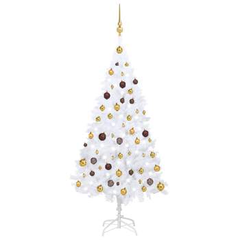  Künstlicher Weihnachtsbaum mit Beleuchtung & Kugeln Weiß 150 cm