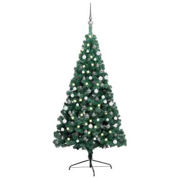  Künstlicher Halb-Weihnachtsbaum Beleuchtung Kugeln Grün 120 cm
