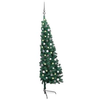  Künstlicher Halb-Weihnachtsbaum Beleuchtung Kugeln Grün 150 cm