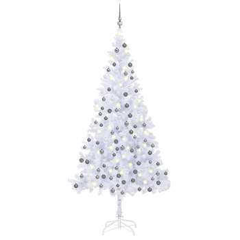  Künstlicher Weihnachtsbaum mit Beleuchtung Kugeln L 240 cm Weiß