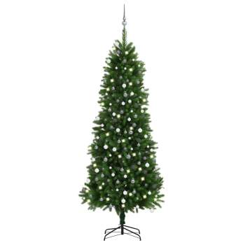  Künstlicher Weihnachtsbaum mit Beleuchtung Kugeln 240 cm Grün