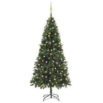  Künstlicher Weihnachtsbaum mit Beleuchtung & Kugeln Grün 210 cm