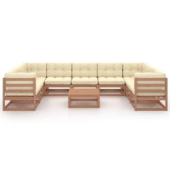  10-tlg. Garten-Lounge-Set mit Kissen Honigbraun Massivholz