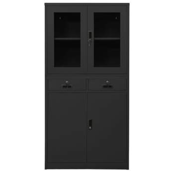 Büroschrank Anthrazit 90x40x180 cm Stahl gehärtetes Glas