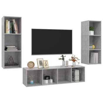  3-tlg. TV-Schrank-Set Betongrau Holzwerkstoff