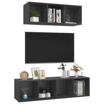  2-tlg. TV-Schrank-Set Grau Holzwerkstoff