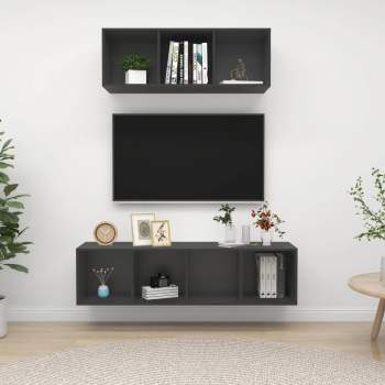  2-tlg. TV-Schrank-Set Grau Holzwerkstoff