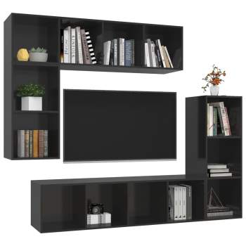  4-tlg. TV-Schrank-Set Hochglanz-Schwarz Holzwerkstoff