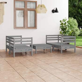 5-tlg. Garten-Lounge-Set Grau Kiefer Massivholz