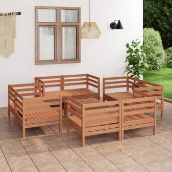 9-tlg. Garten-Lounge-Set Honigbraun Massivholz Kiefer