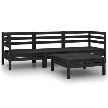 4-tlg. Garten-Lounge-Set Schwarz Massivholz Kiefer