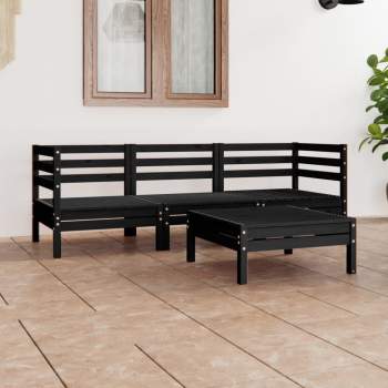 4-tlg. Garten-Lounge-Set Schwarz Massivholz Kiefer