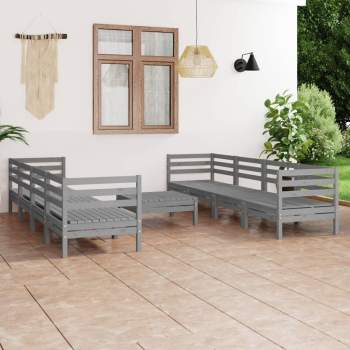 9-tlg. Garten-Lounge-Set Grau Kiefer Massivholz