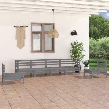 6-tlg. Garten-Lounge-Set Grau Kiefer Massivholz