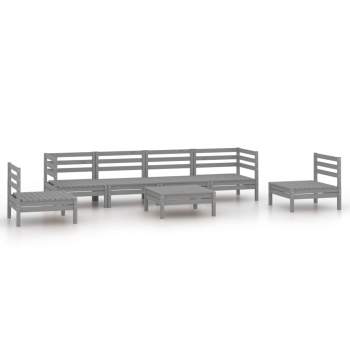 7-tlg. Garten-Lounge-Set Grau Kiefer Massivholz