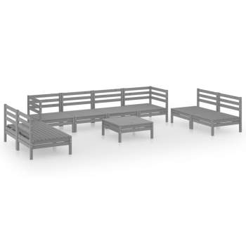 9-tlg. Garten-Lounge-Set Grau Massivholz Kiefer 