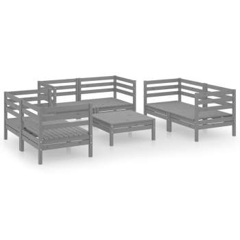 7-tlg. Garten-Lounge-Set Grau Massivholz Kiefer