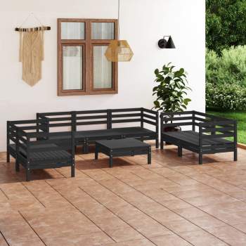 8-tlg. Garten-Lounge-Set Schwarz Massivholz Kiefer