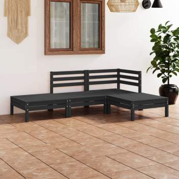  4-tlg. Garten-Lounge-Set Massivholz Kiefer Schwarz