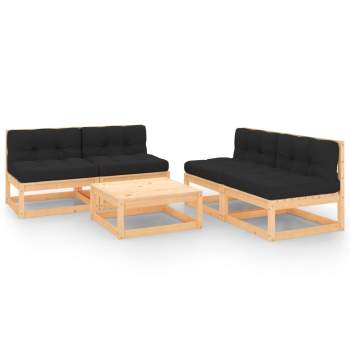  5-tlg. Garten-Lounge-Set mit Kissen Massivholz Kiefer